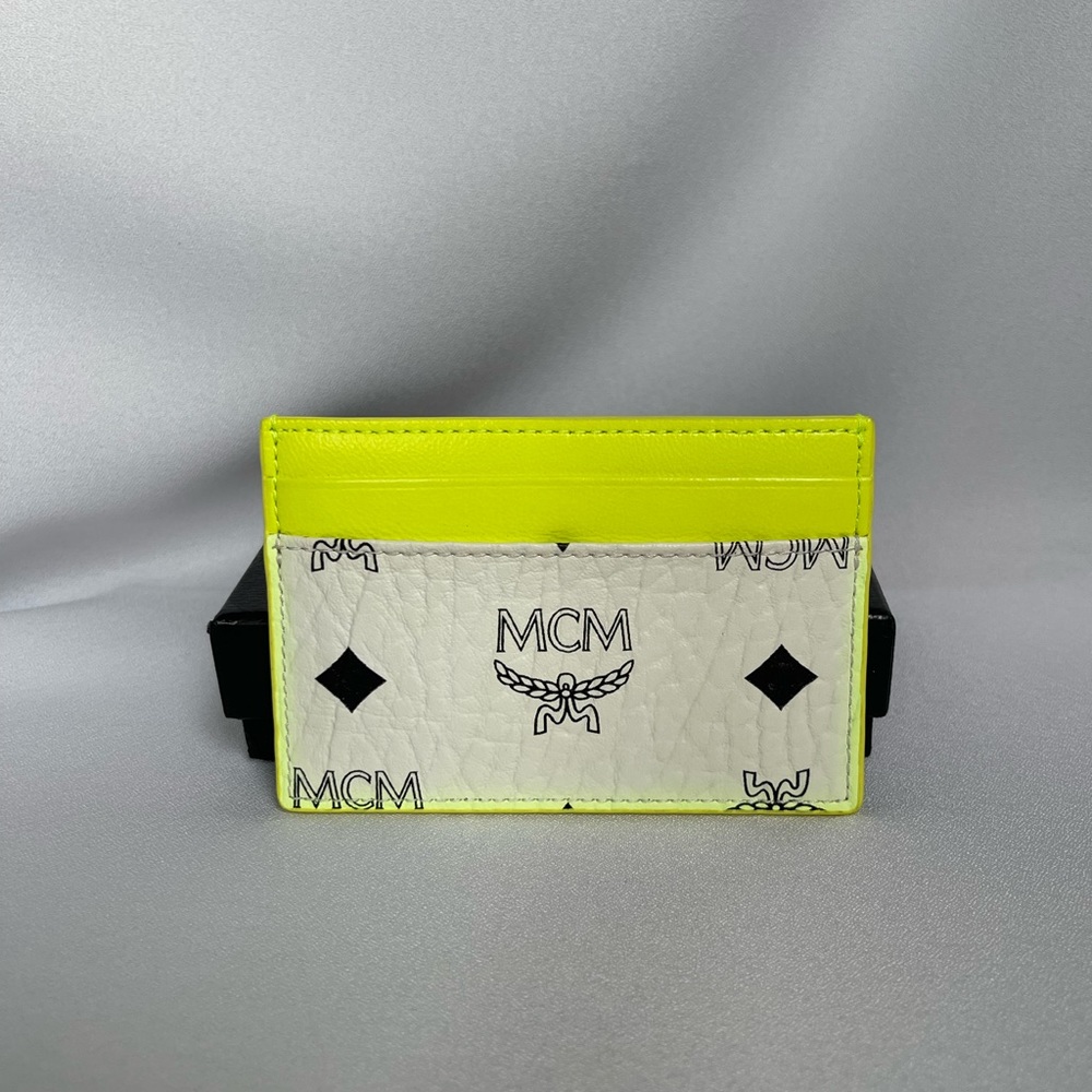 MCM Neon Yellow and White Card Case BNWT